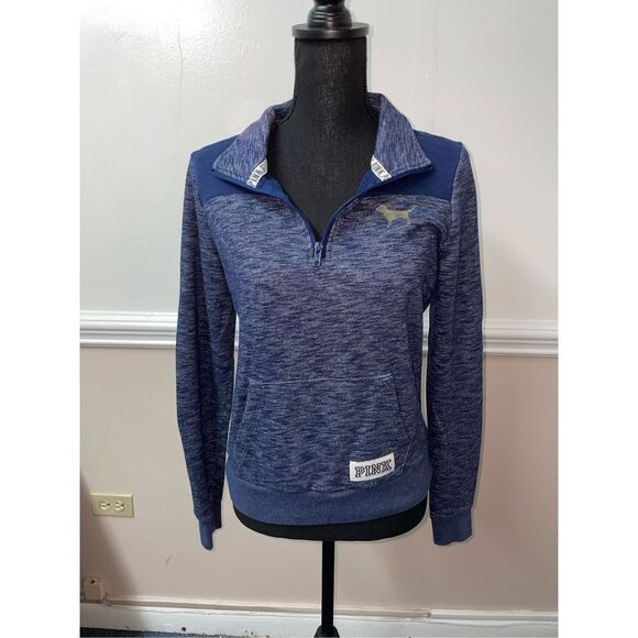 PINK Victoria’s Secret Navy Blue Half Zip Logo Jacket - Picture 1 of 3